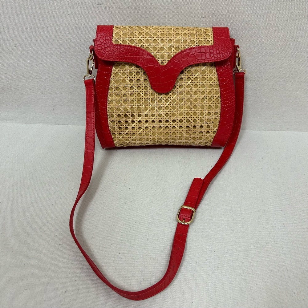 Maria Antonietta Red and Tan Crossbody Bag with Woven Design